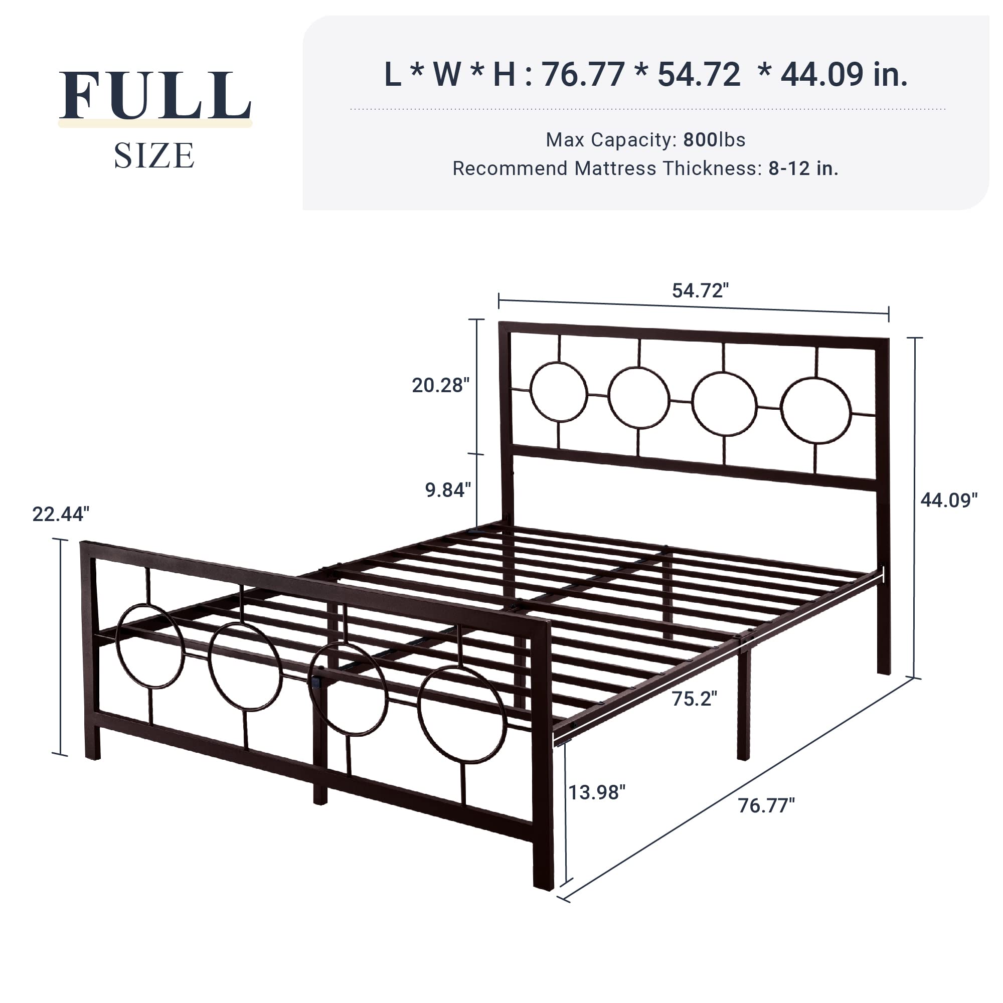 Full Size Metal Platform Bed Frame with Modern and Vintage Style Headboard