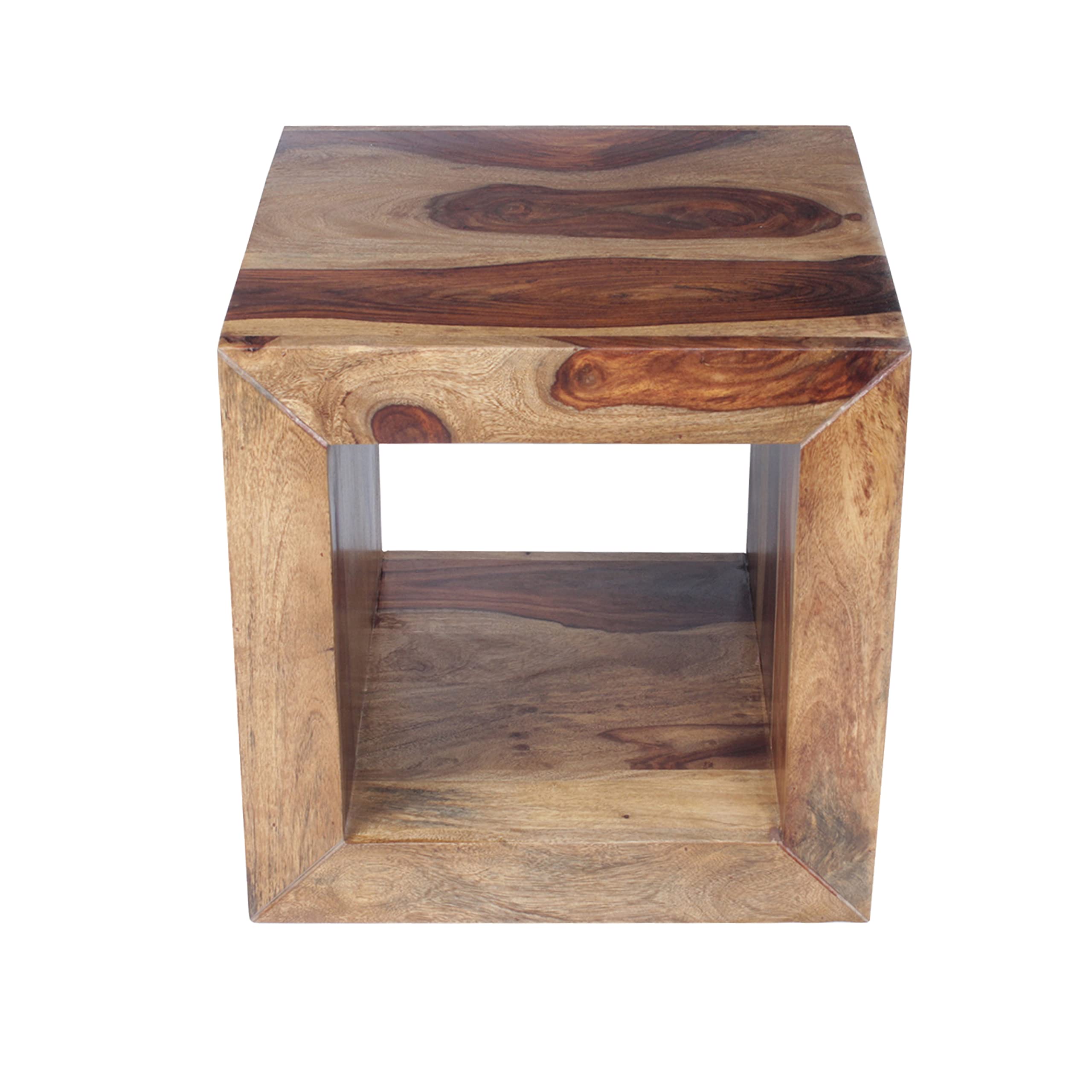 Cube Shape Rosewood Side Table with Cutout Bottom, Brown