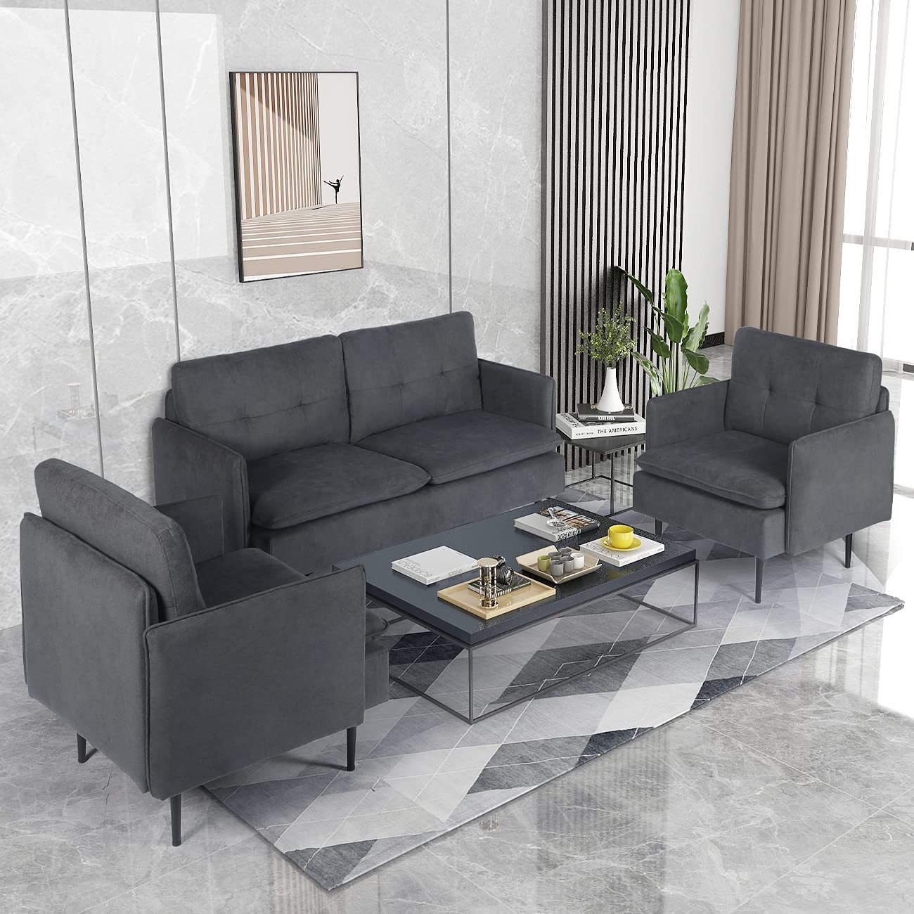 Upholstered Loveseat Sofa with Metal Legs for Small Space Tufted Cushions Soft Sectional 2-Seat Couch