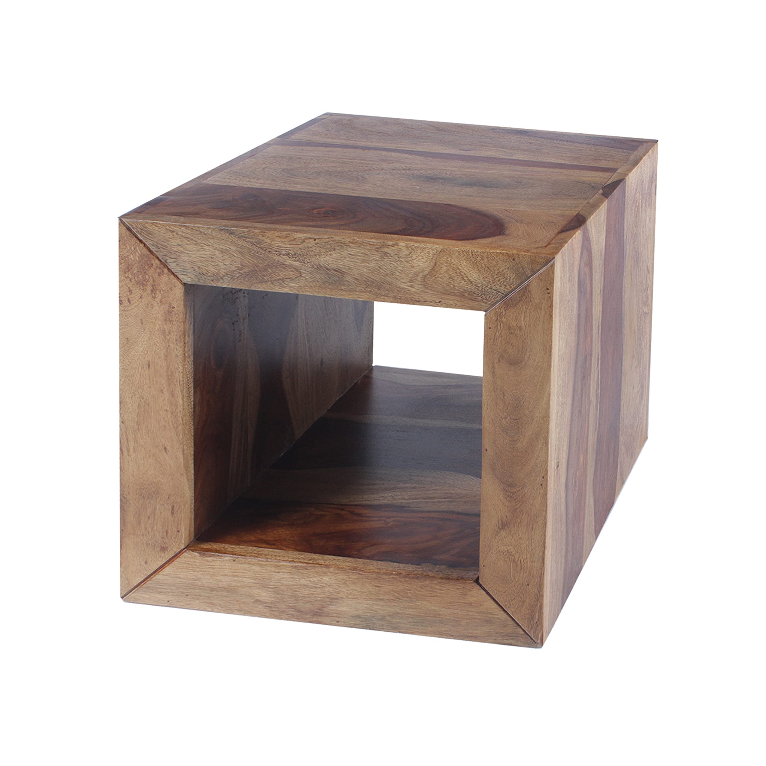 Cube Shape Rosewood Side Table with Cutout Bottom, Brown