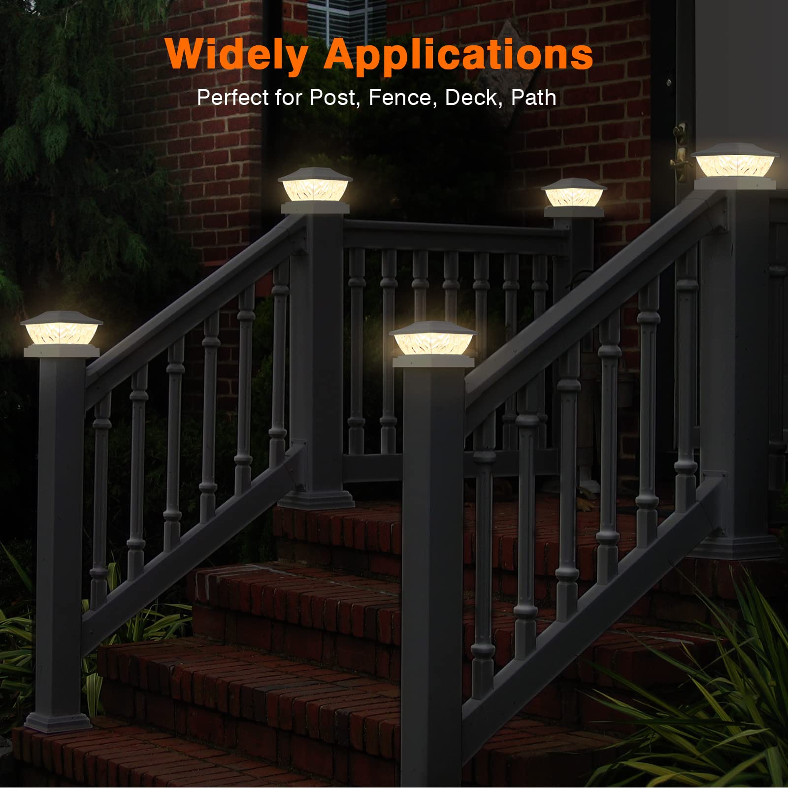 Solar Post Cap Lights 6 Pack, 2 Mode Bright Solar Post Lights Outdoor Waterproof