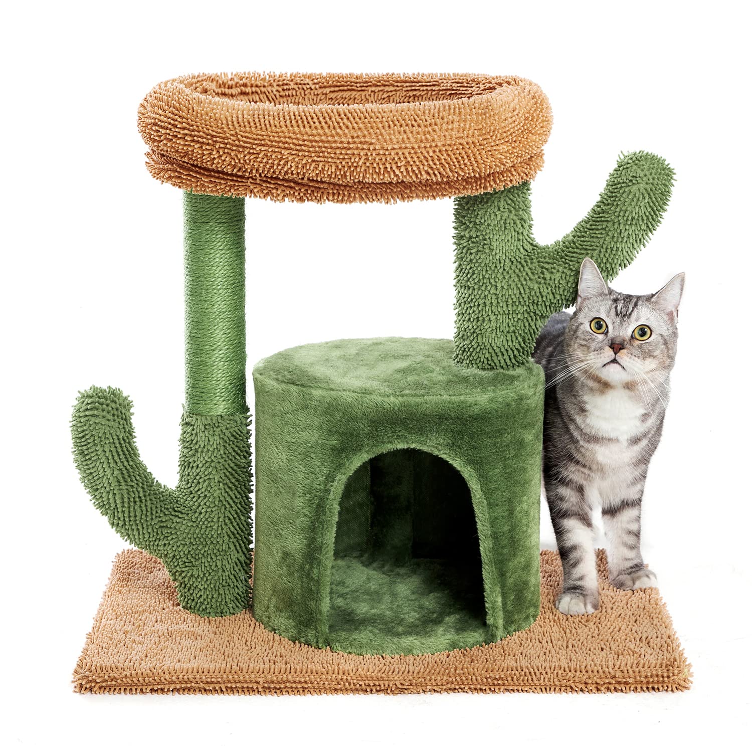 Cat Tree for Indoor Cats, 24.5inchs Cactus Cat Tower with Large Padded Top Perch