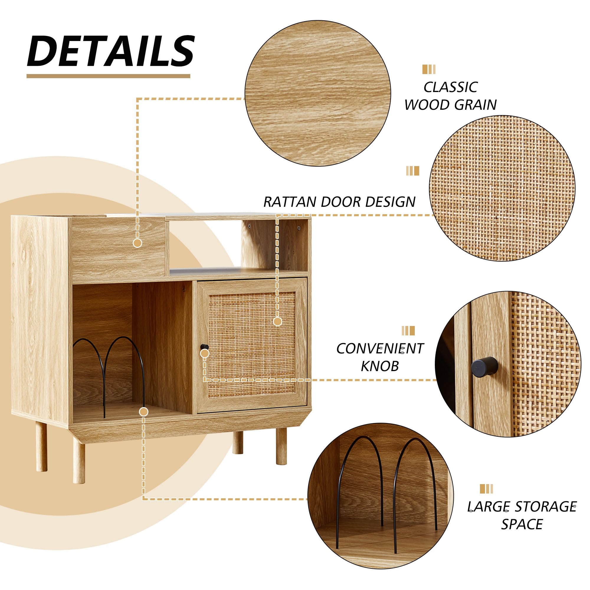 Rattan Record Player Stand, Turntable Stand with Record Storage