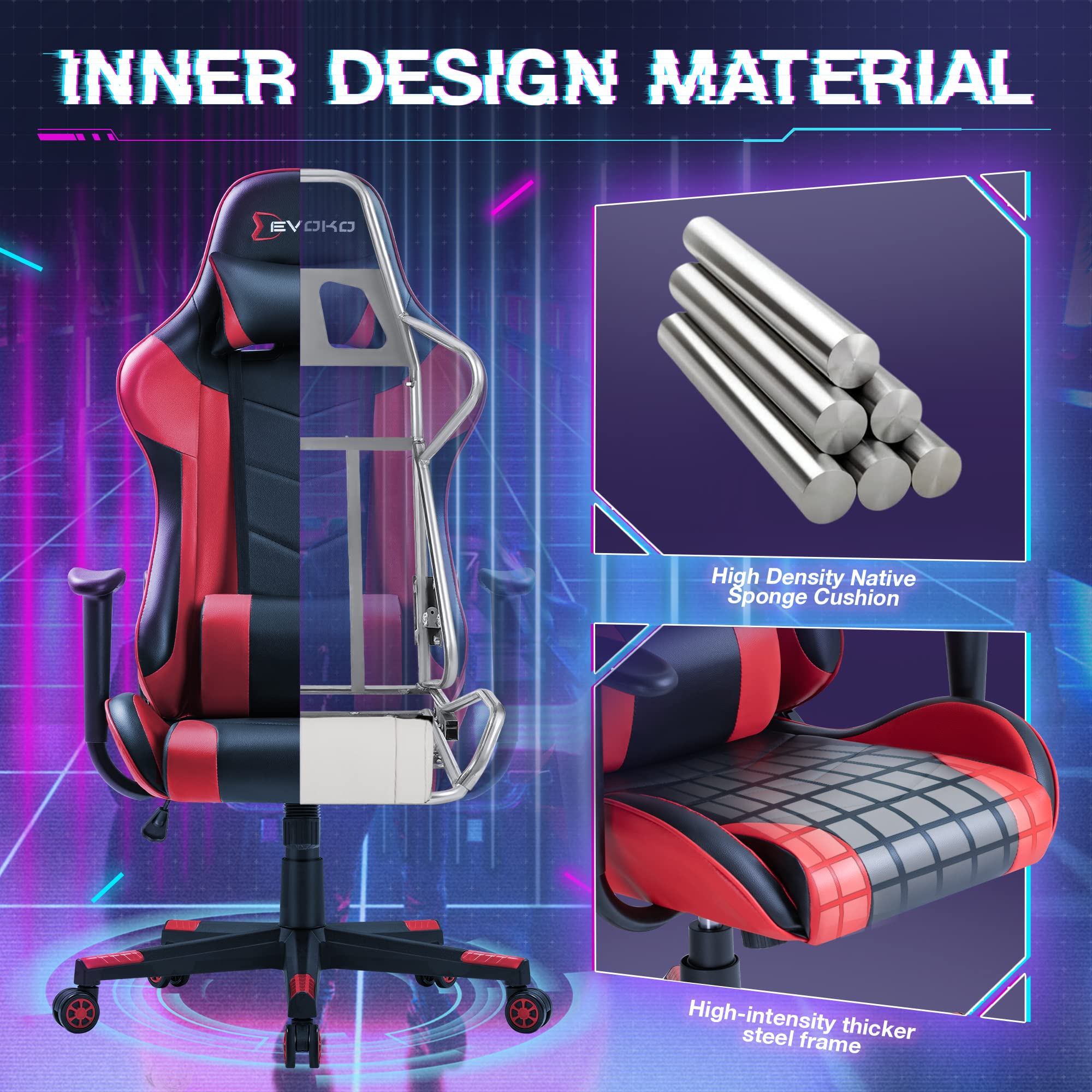 Ergonomic Gaming Chair Racing Style Adjustable Height High Back PC Computer Chair with Headrest and Lumbar Support