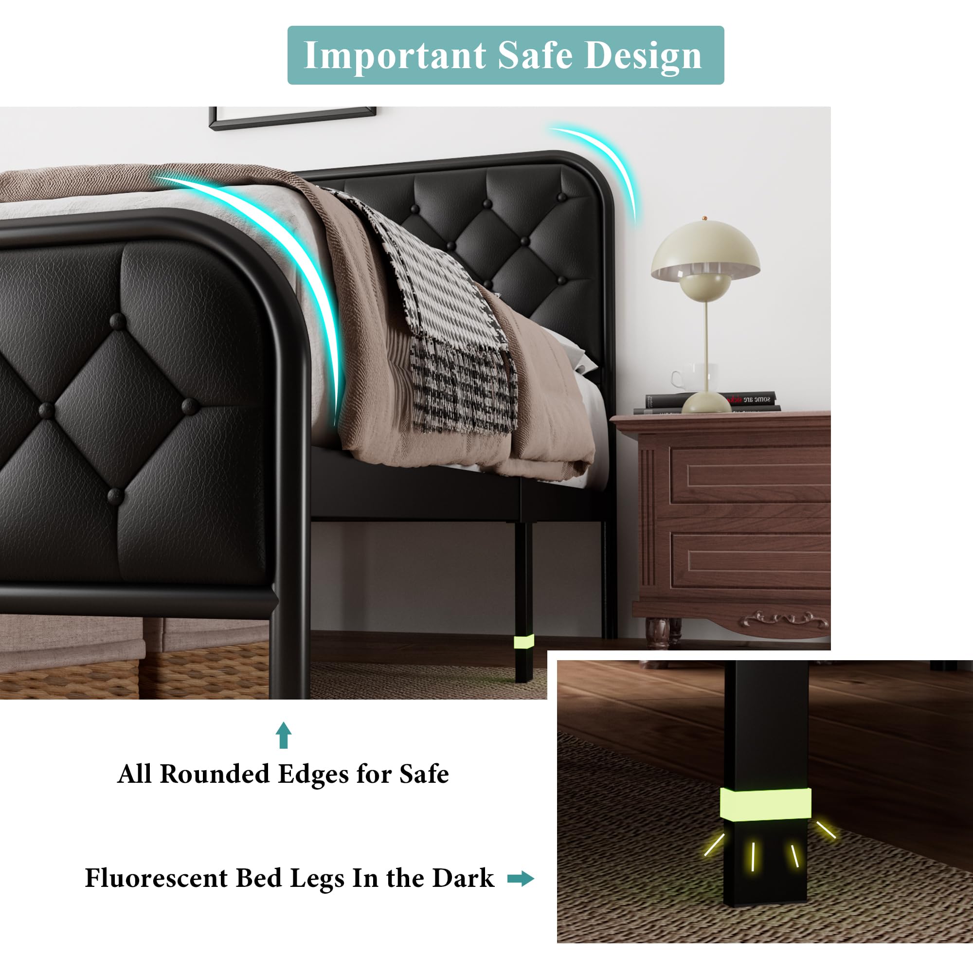 iPormis Upholstered King Platform Bed Frame, Heavy Duty Mattress Foundation, 12