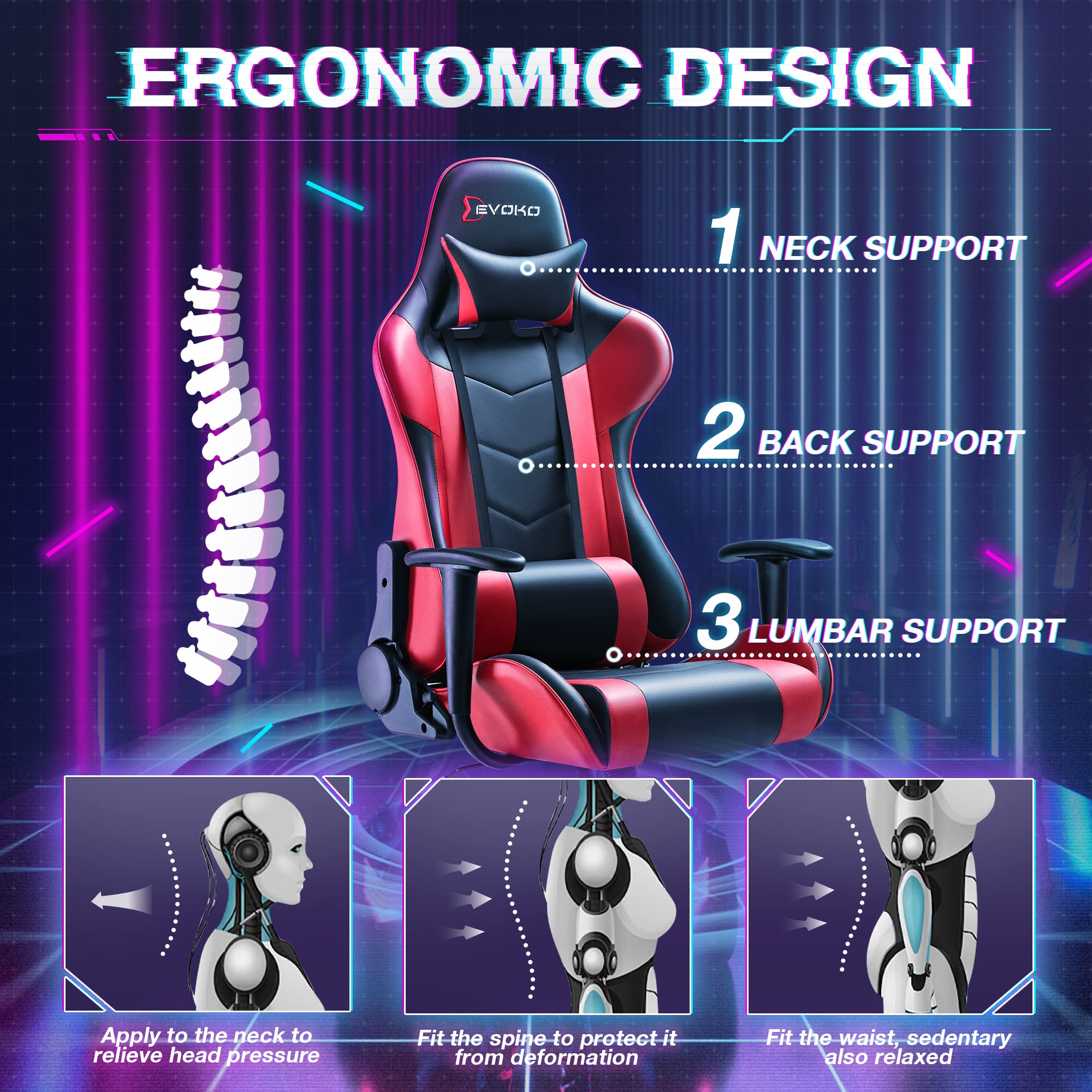 Ergonomic Gaming Chair Racing Style Adjustable Height High Back PC Computer Chair with Headrest and Lumbar Support