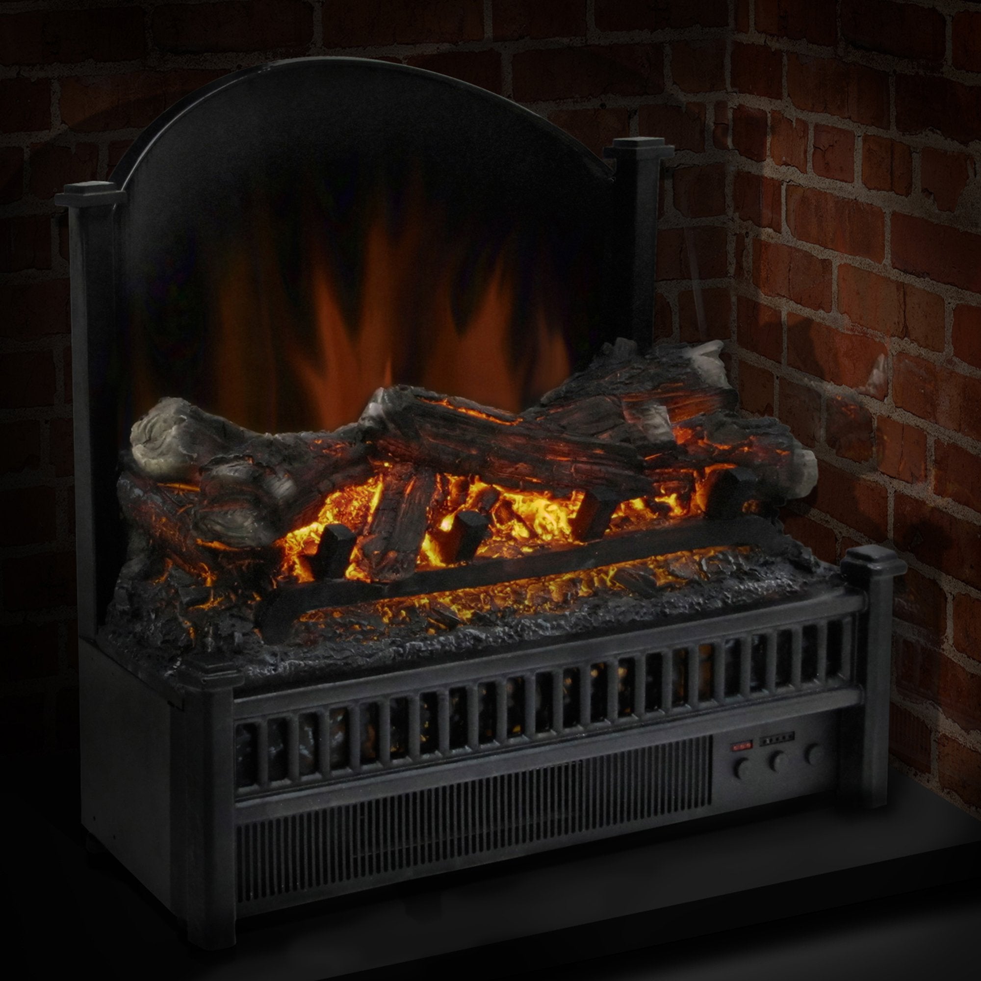 Electric Log Insert with Removeable Fireback with Heater, Black