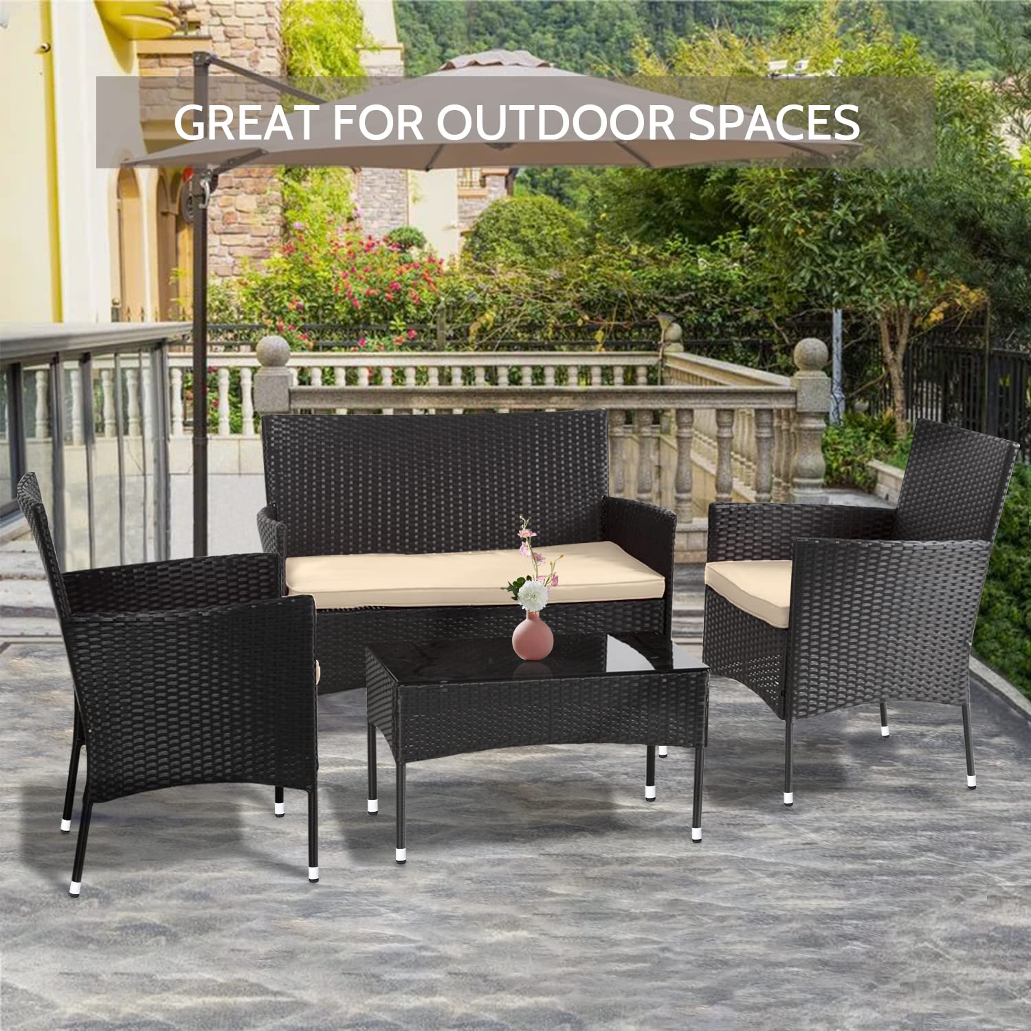 Patio Furniture Set 4 Pieces Outdoor Rattan Chair Wicker Sofa Garden Conversation