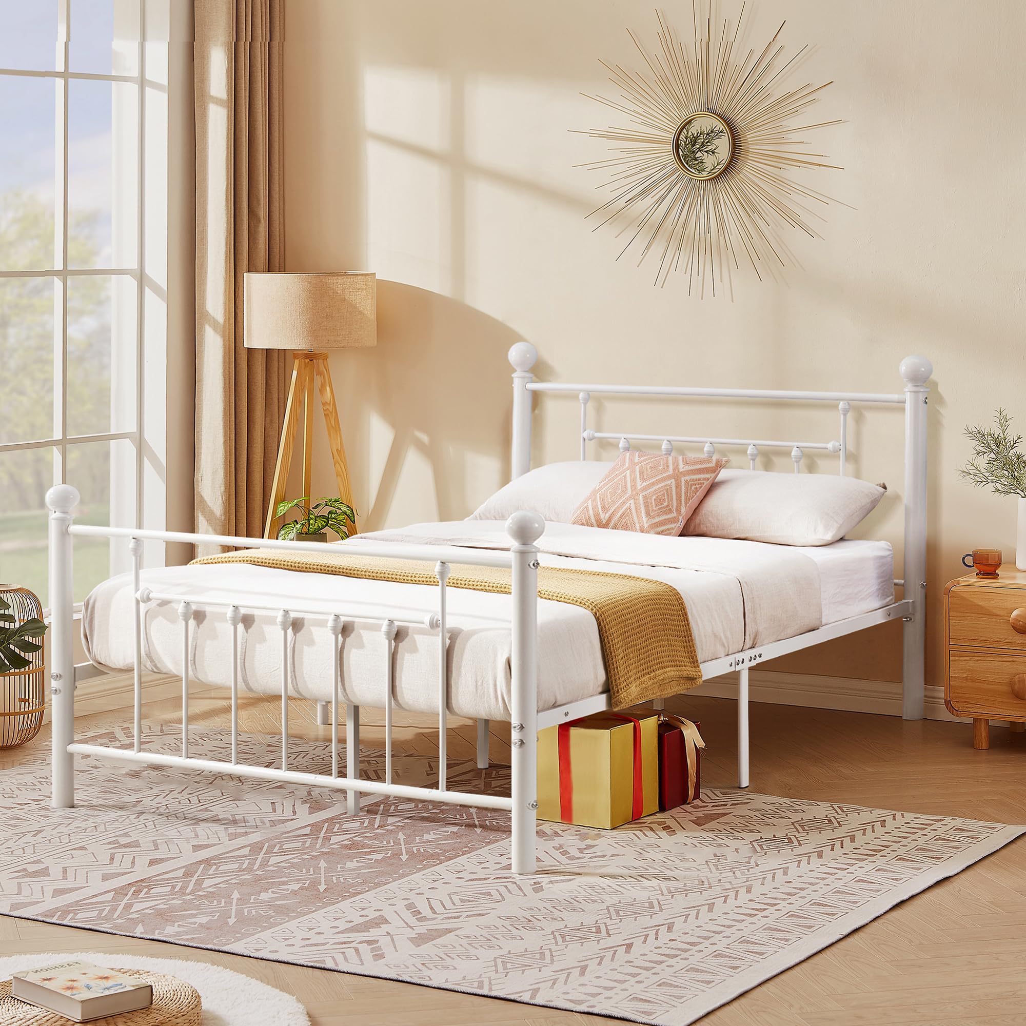 Queen Size Metal Platform Bed Frame with Headboard, No Box Spring Needed/Mattress Fundation