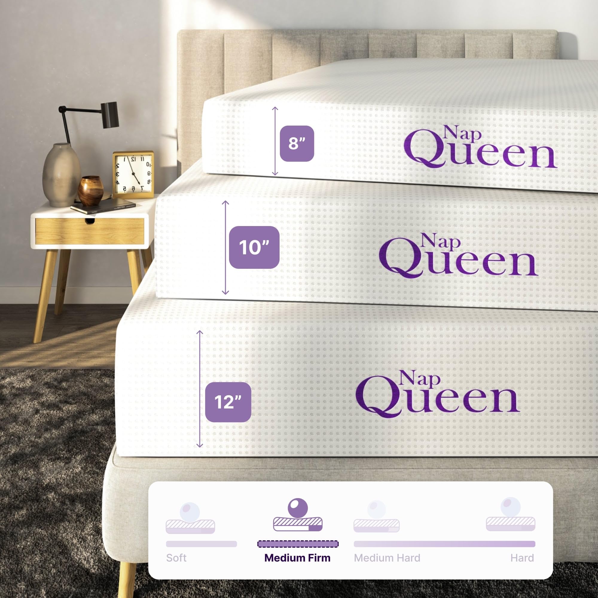12 Inch Queen Size Mattress, Bamboo Charcoal Memory Foam Mattress, Bed in a Box