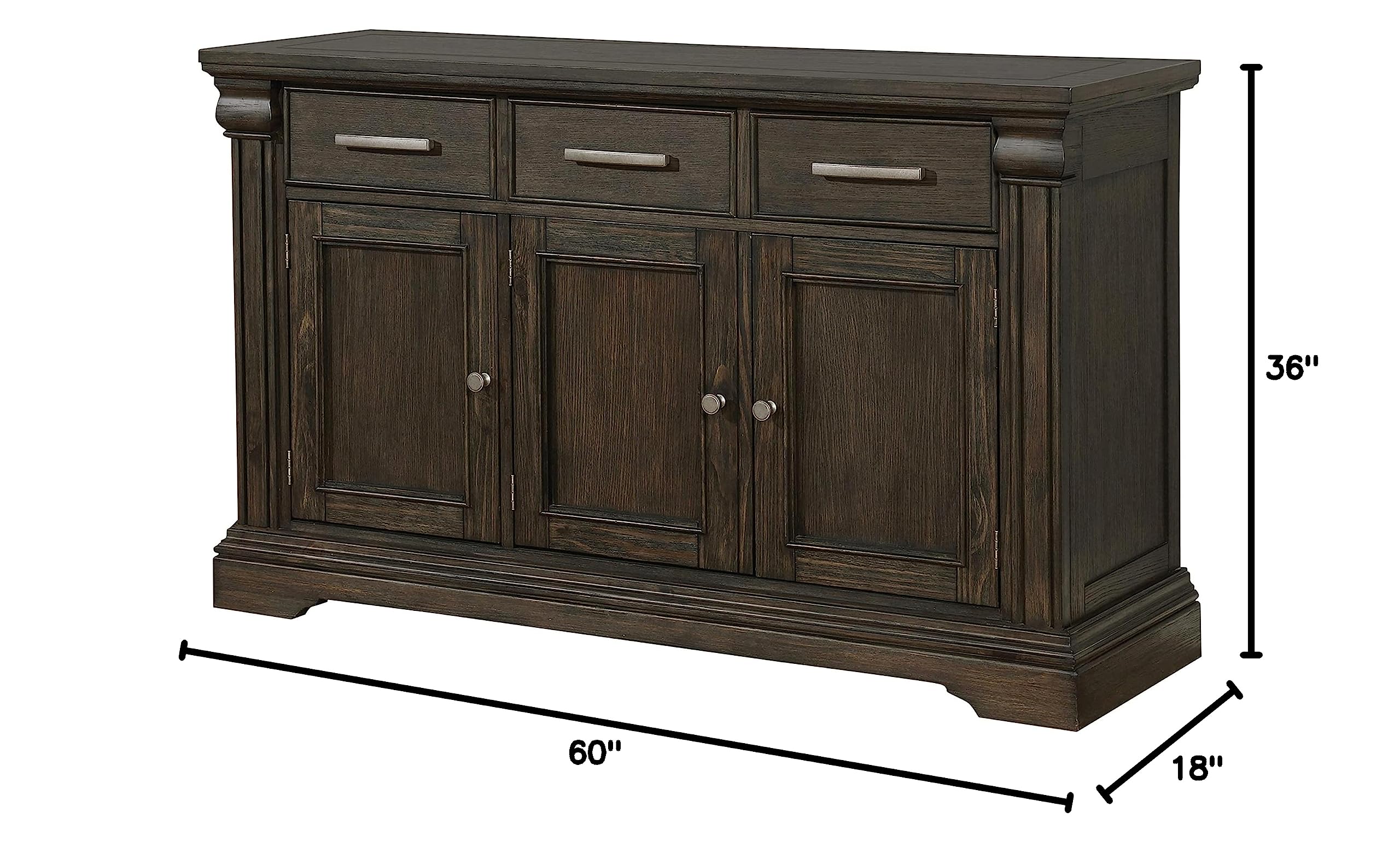 Rusel Rustic 3-Drawer Wood Buffet, Espresso