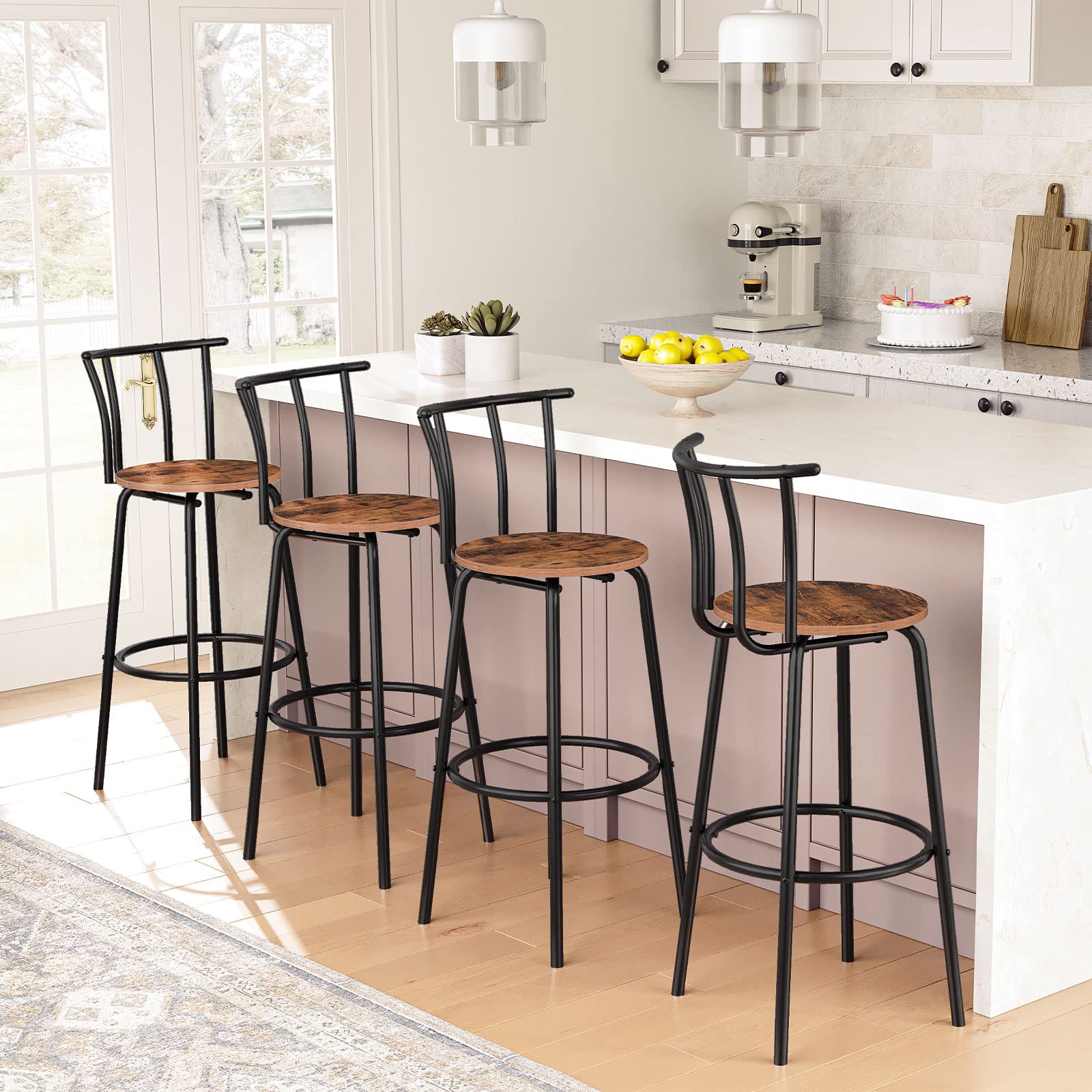 Bar Stools with Back, Set of 2 Bar Chairs, 27.8 Inch Counter Height bar stools