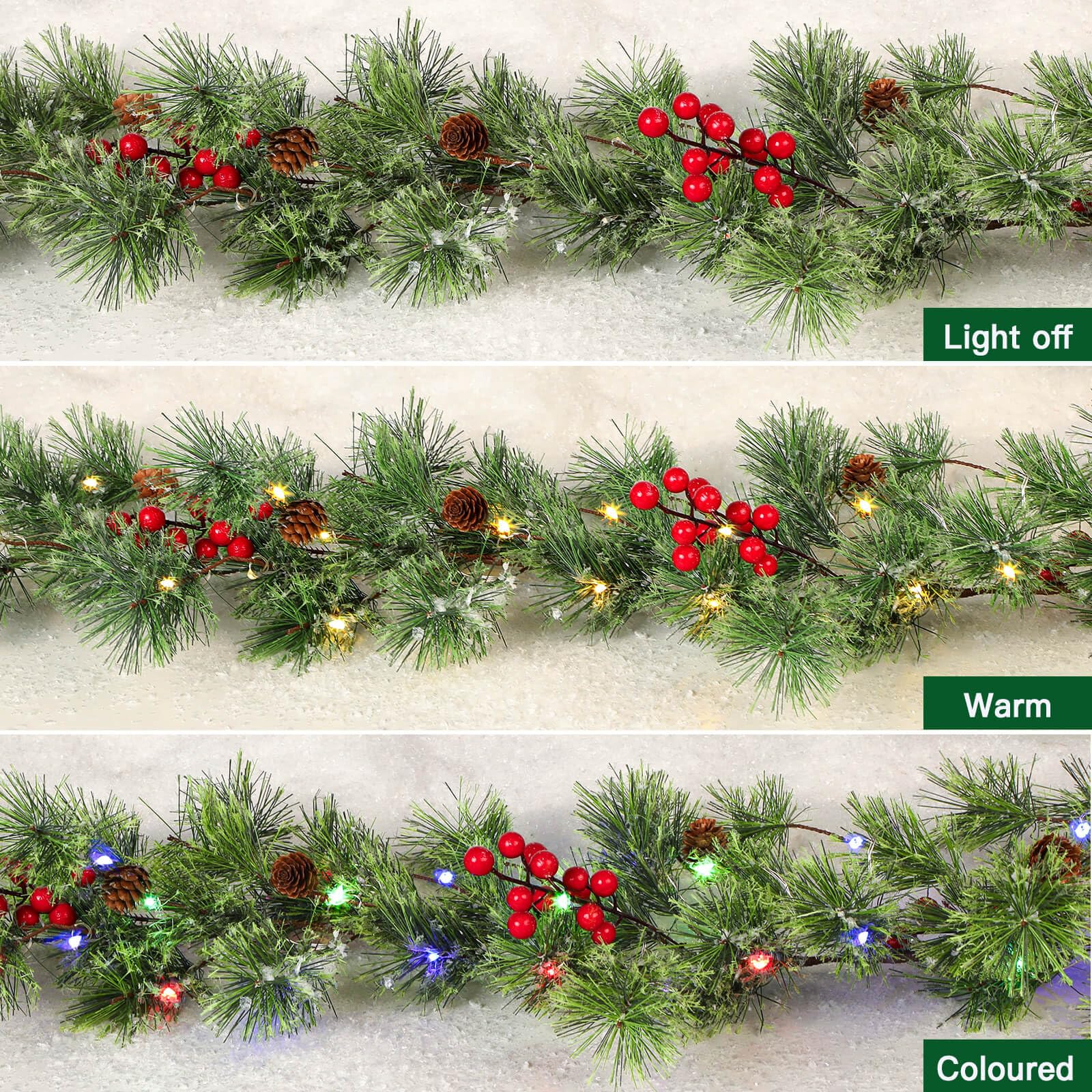 9FT Prelit Artificial Christmas Garland with Multi-Color Changing Lights/Remote/Battery