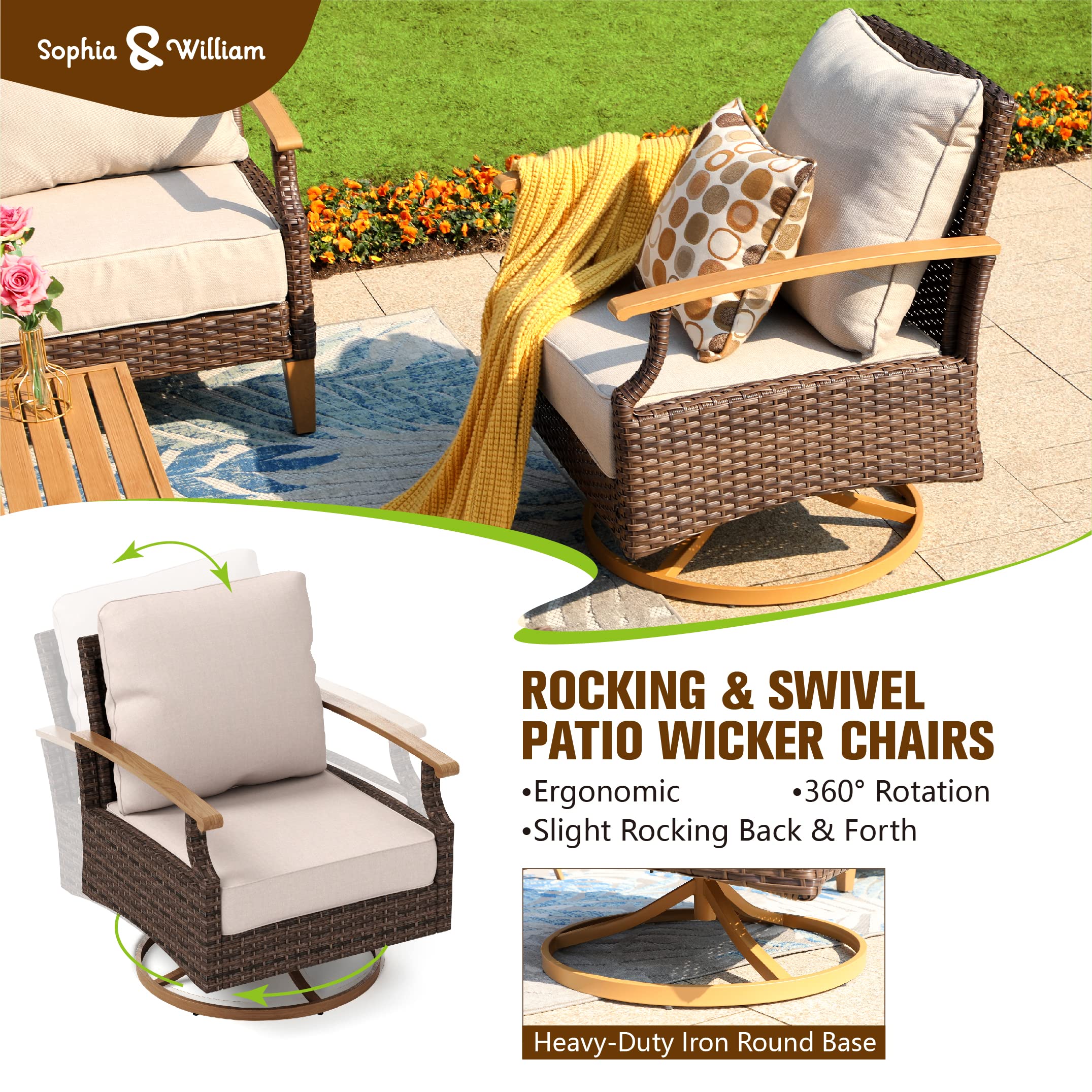 6-Piece Patio Wicker Furniture Set Sectional Rattan Armrest Sofa Outdoor Conversation Set