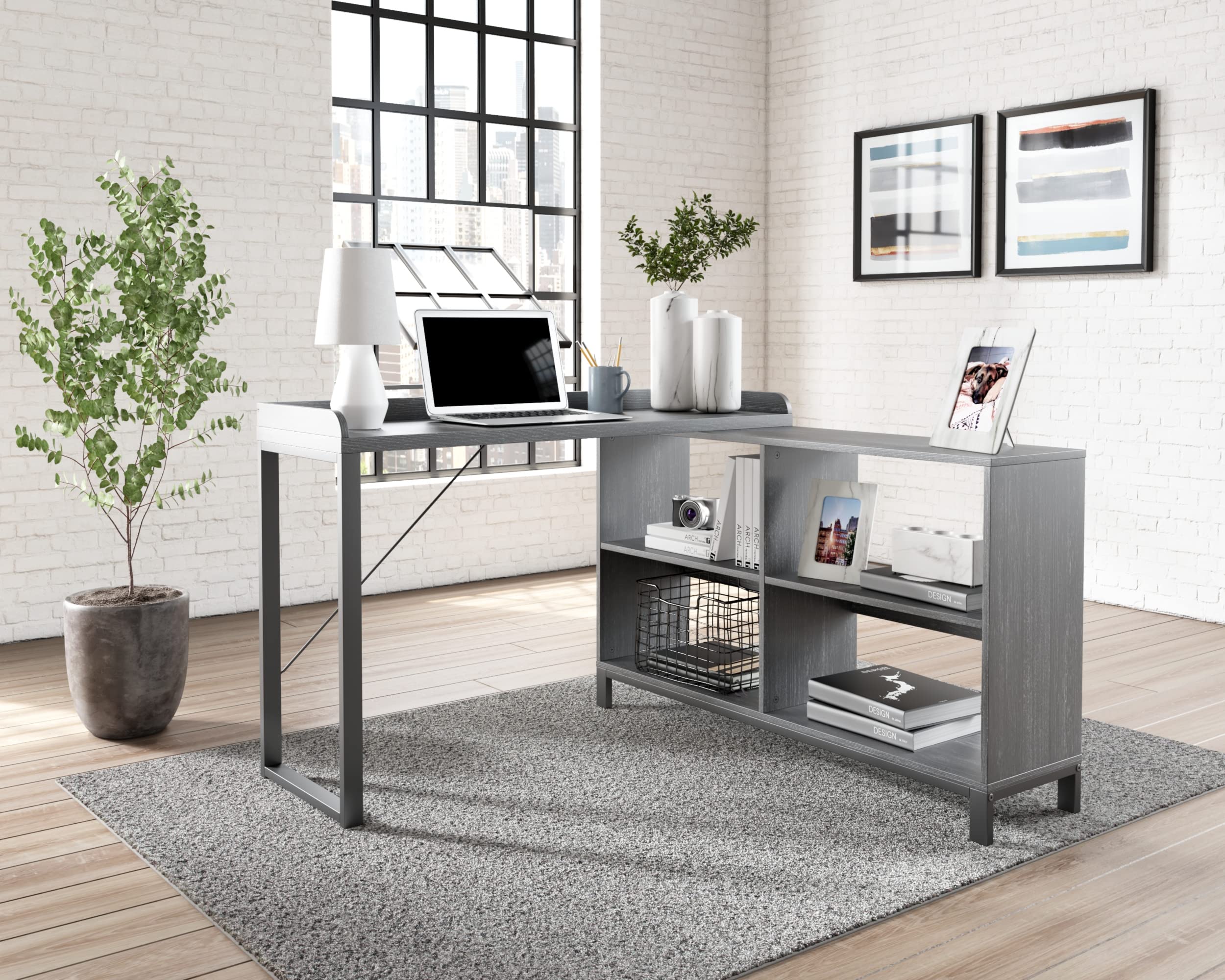 Yarlow Industrial Home Office L-Shaped Desk with Cube Storage