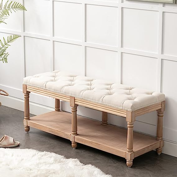 Tufted Extra-Long Entryway Bench, Vintage Bedroom Bench Upholstered Dining Benches