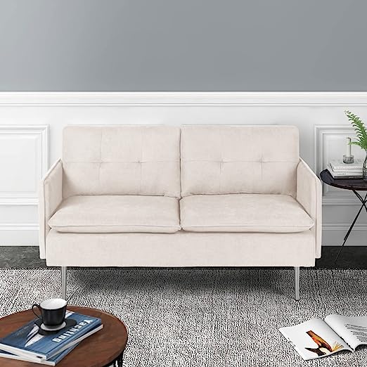 Upholstered Loveseat Sofa with Metal Legs for Small Space Tufted Cushions Soft Sectional 2-Seat Couch