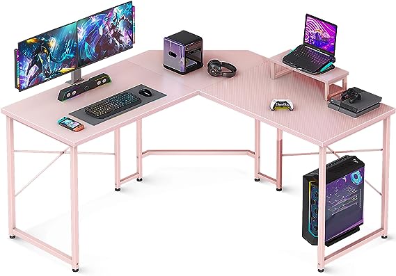 L Shaped Gaming Desk, 51 Inch Computer Desk with Monitor Stand, PC Gaming Desk