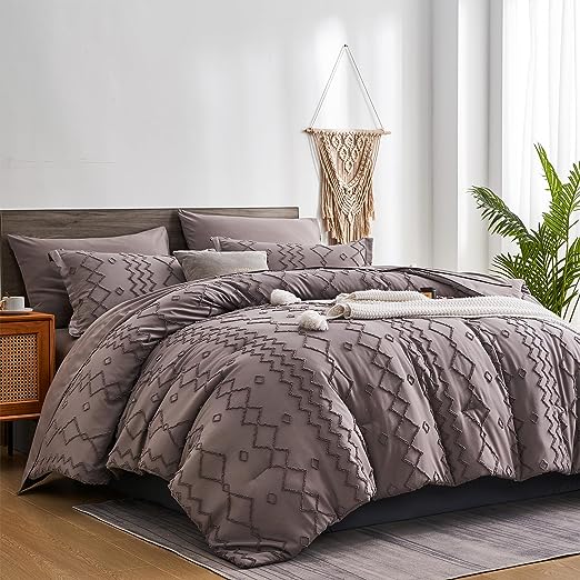 Khaki Tufted Bed in A Bag Queen Size Comforter Set with Sheets, Soft Lightweight