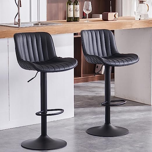 Bar Stools Set of 2 Swivel Barstools PU Leather Adjustable Counter Stools