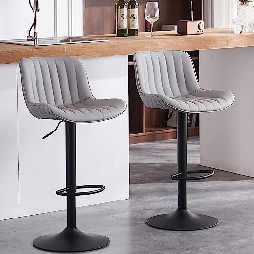 Bar Stools Set of 2 Swivel Barstools PU Leather Adjustable Counter Stools