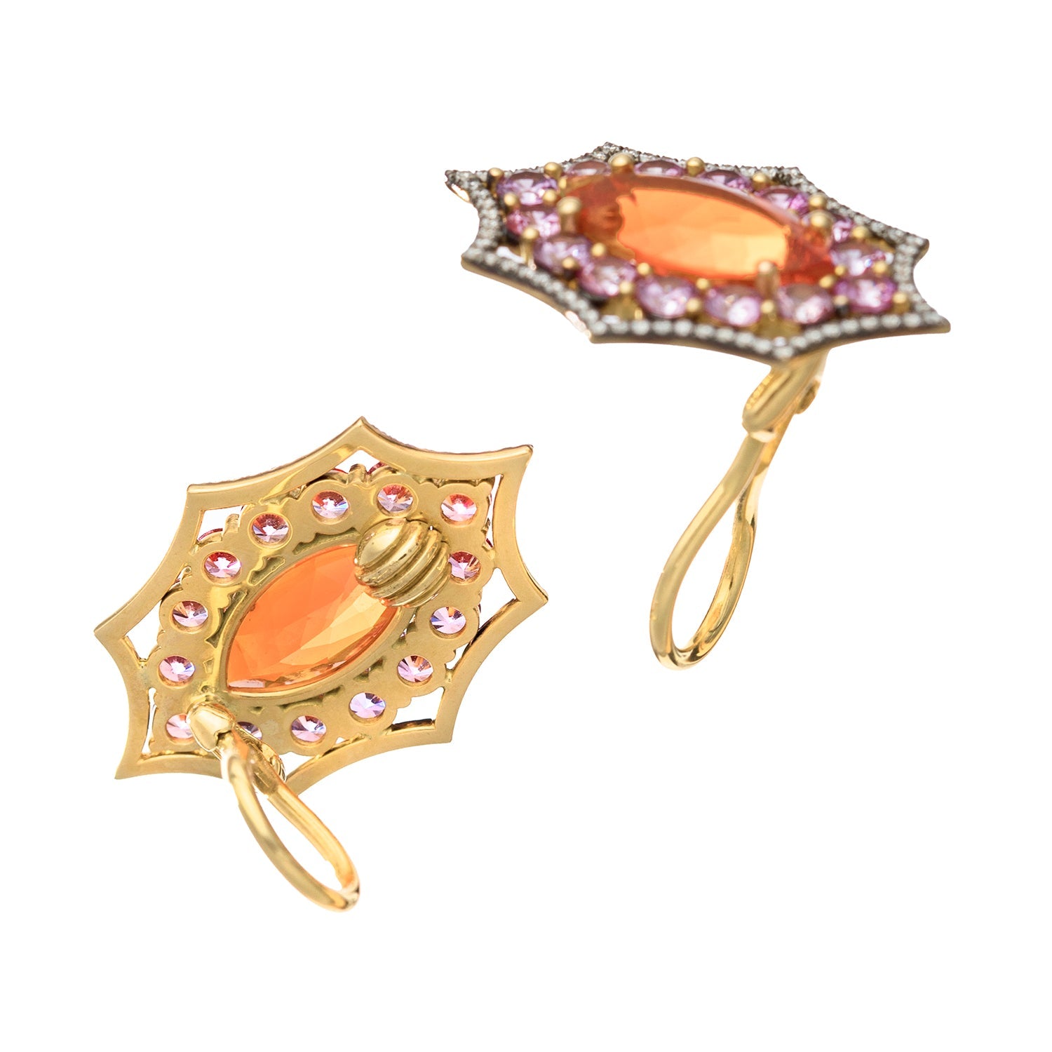 Fire Opal Pink Sapphire Diamond Earrings
