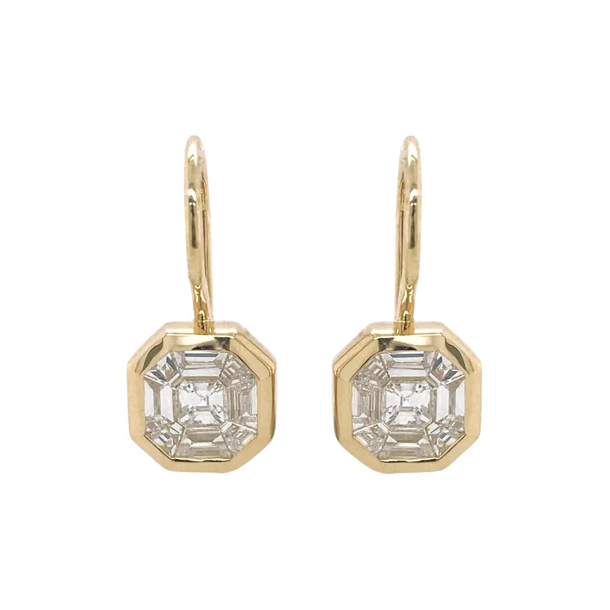 18k Yellow Gold Diamond Cluster Drop Earrings
