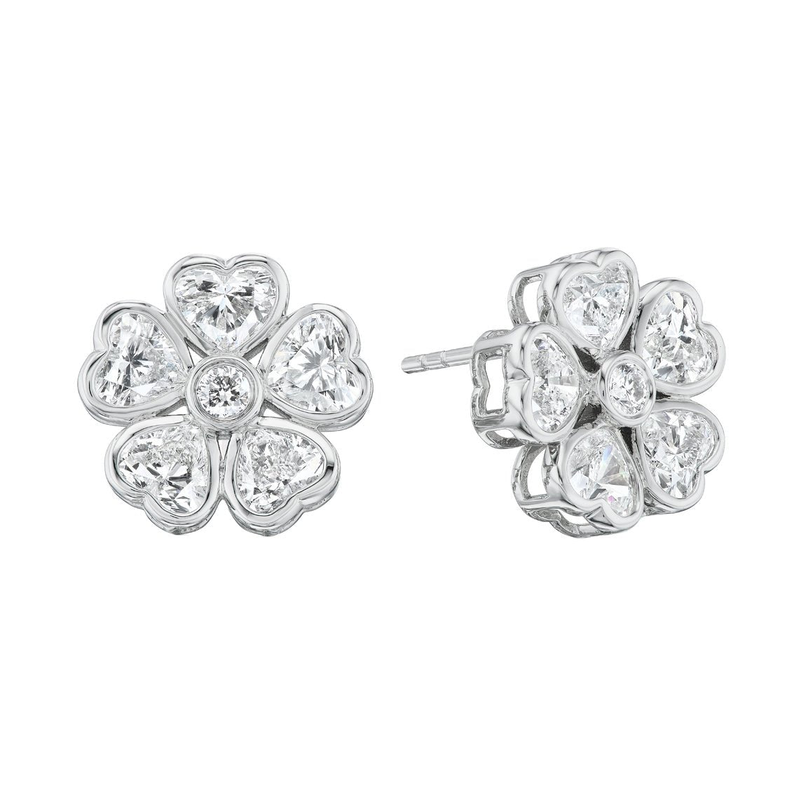 Heart Diamond Flower Cluster Stud Earrings
