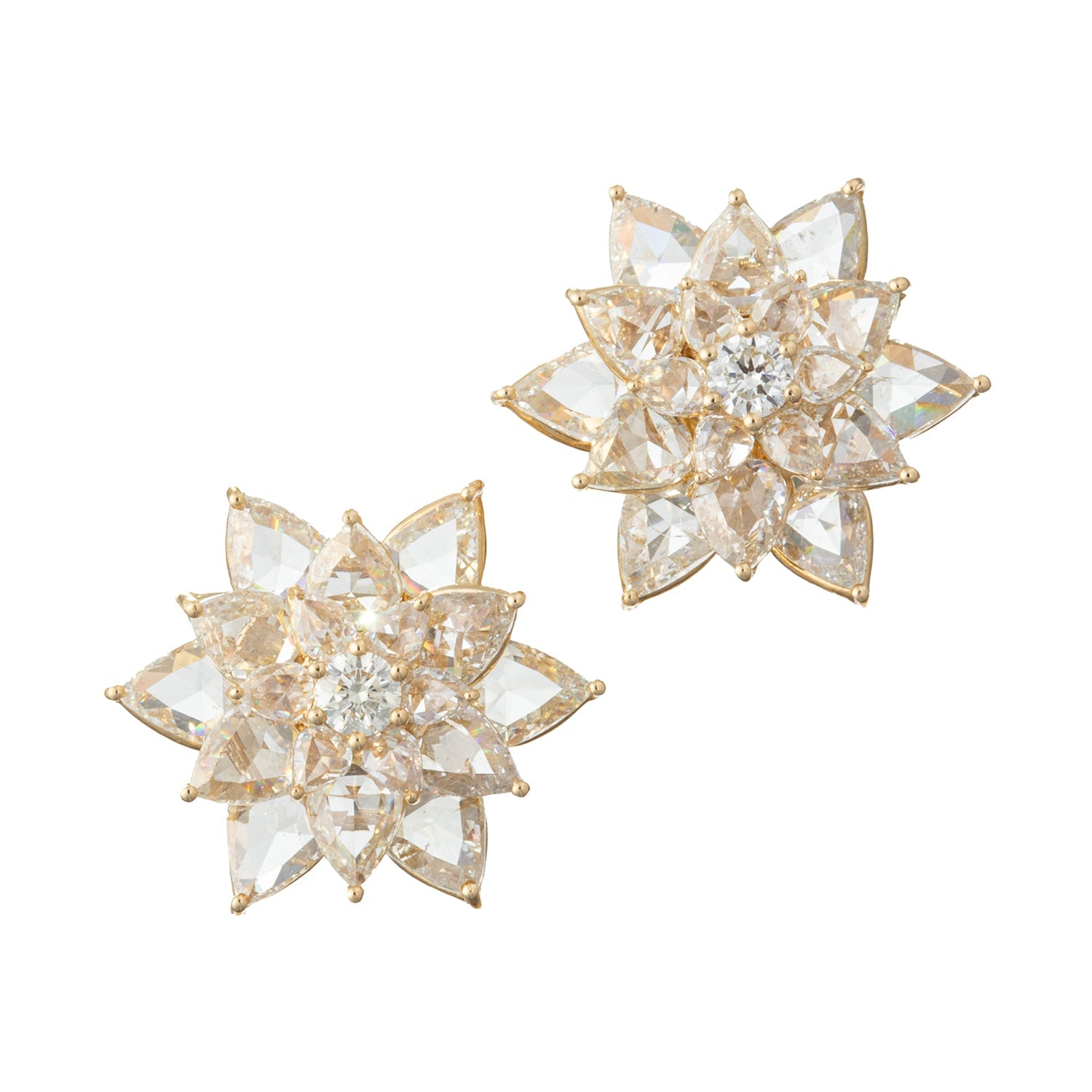 Rose-Cut Diamond Lotus Flower Earrings