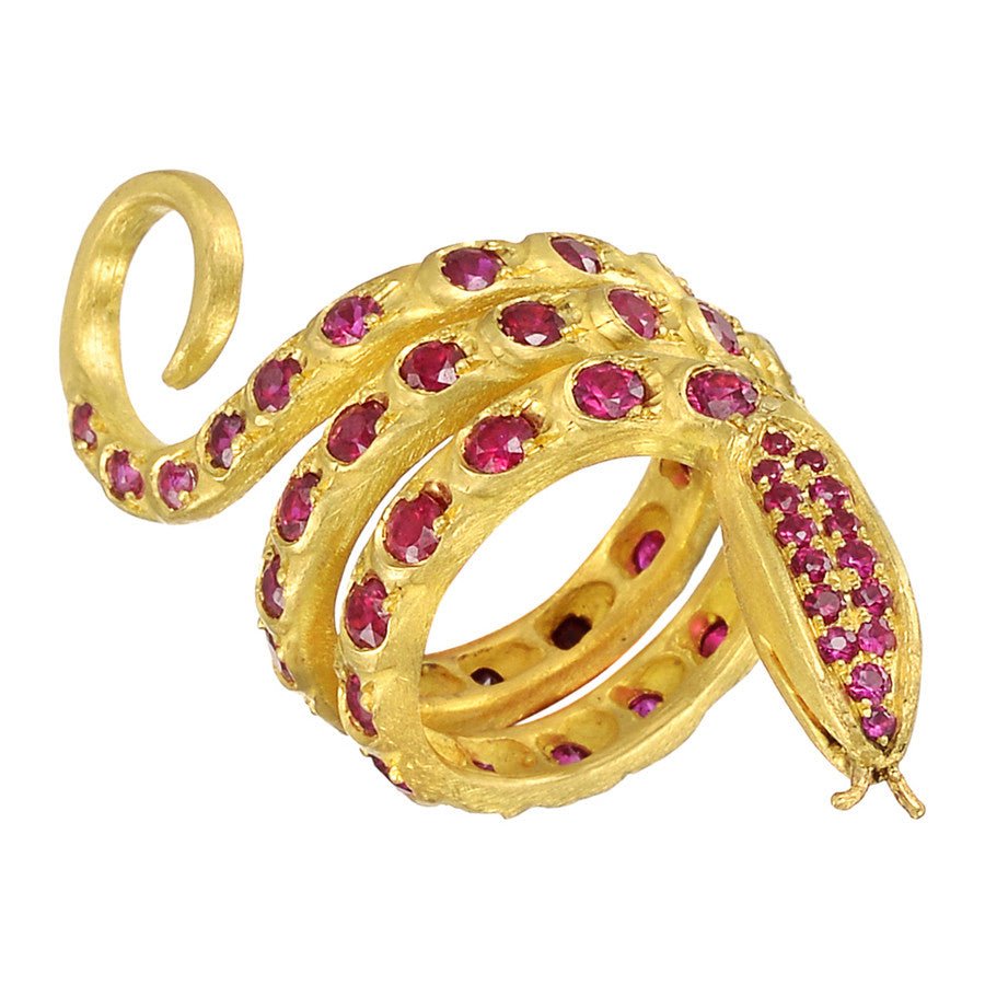 18k Yellow Gold Ruby Snake Ring