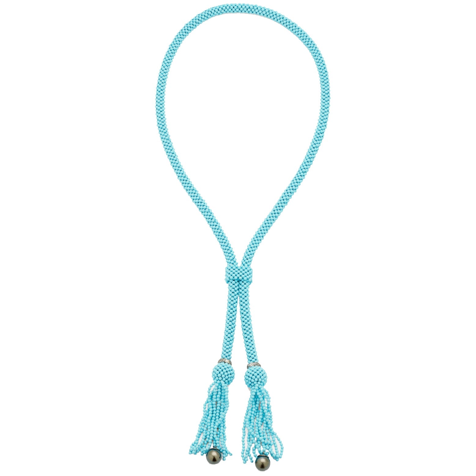 Turquoise Bead Diamond Tahitian Pearl Lariat