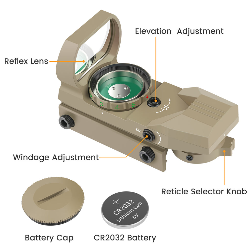 Feyachi RS-71 Reflex Sight - Tan Red/Green Dot 4 Reticles