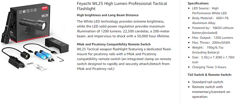 Feyachi WL25 Tactical Flashlight - Professional 1200 Lumen