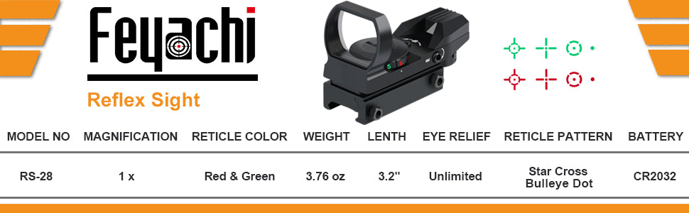 Details about   Feyachi Reflex Sight 4 Styles Adjustable Reticle Both Red and Green i 
