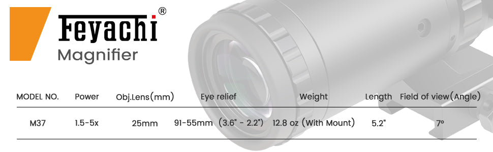 Feyachi M37 1.5X - 5X Red Dot Magnifier Focus Adjustment Optical Magnifier with Flip to Side Mount, Black