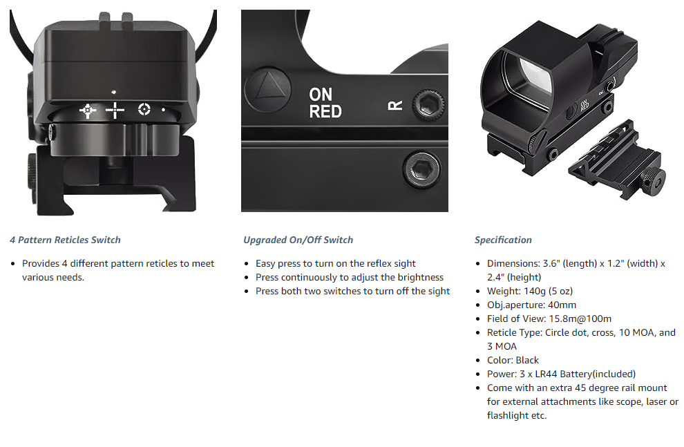 Feyachi RS-20 Red & Green Dot Sight - 4 Reticle Rail Mount