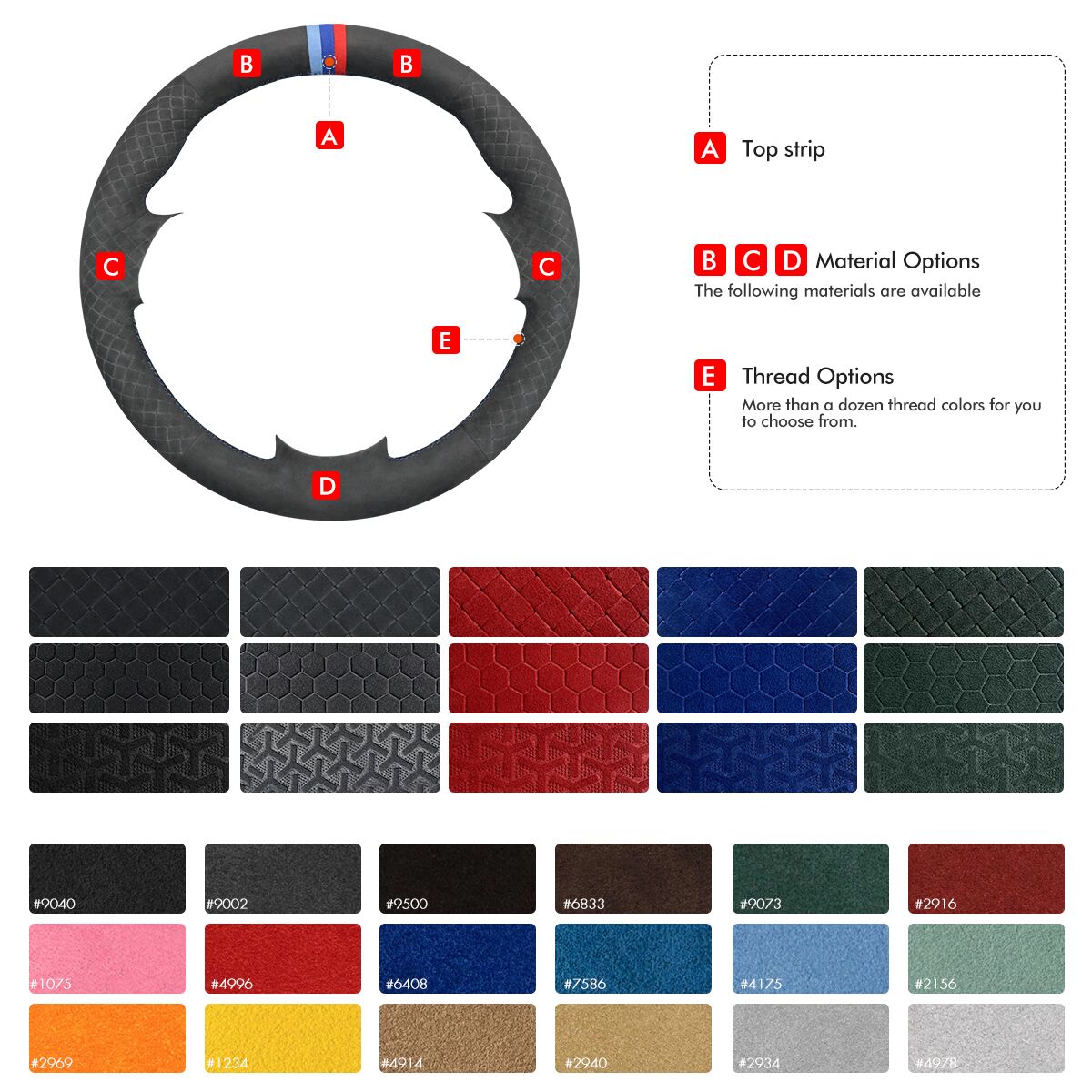 MEWANT Black Leather Suede Car Steering Wheel Cover for Land Rover Range Rover Evoque I(L538) / Range Rover Evoque (Coupe) / Range Rover Evoque (Convertible)