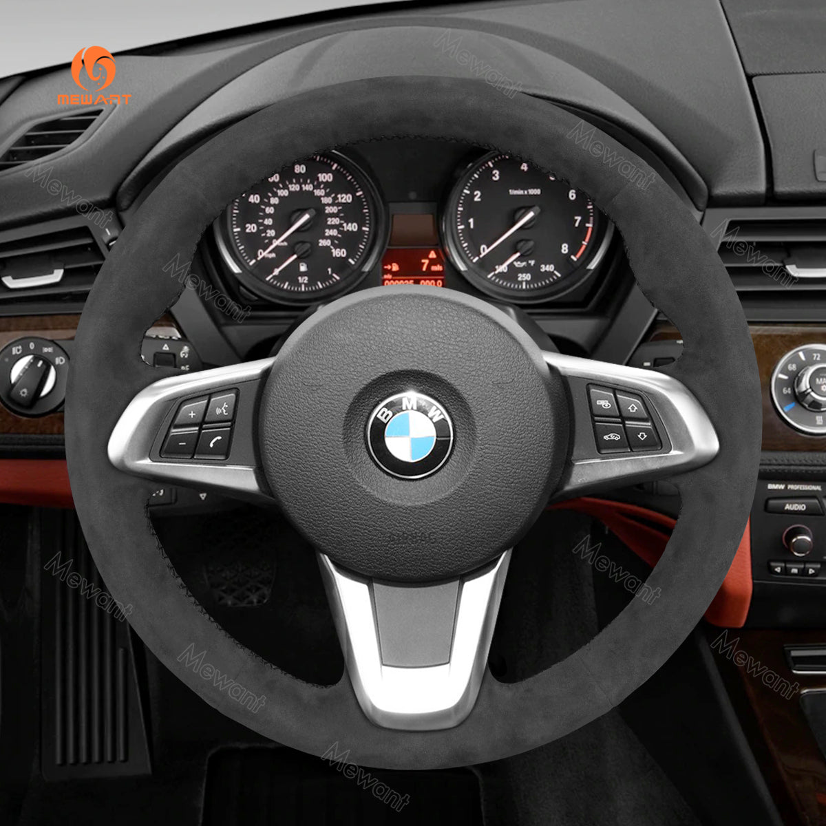 MEWANT Leather Suede Car Steering Wheel Cover for BMW Z4 E89 2009-2016