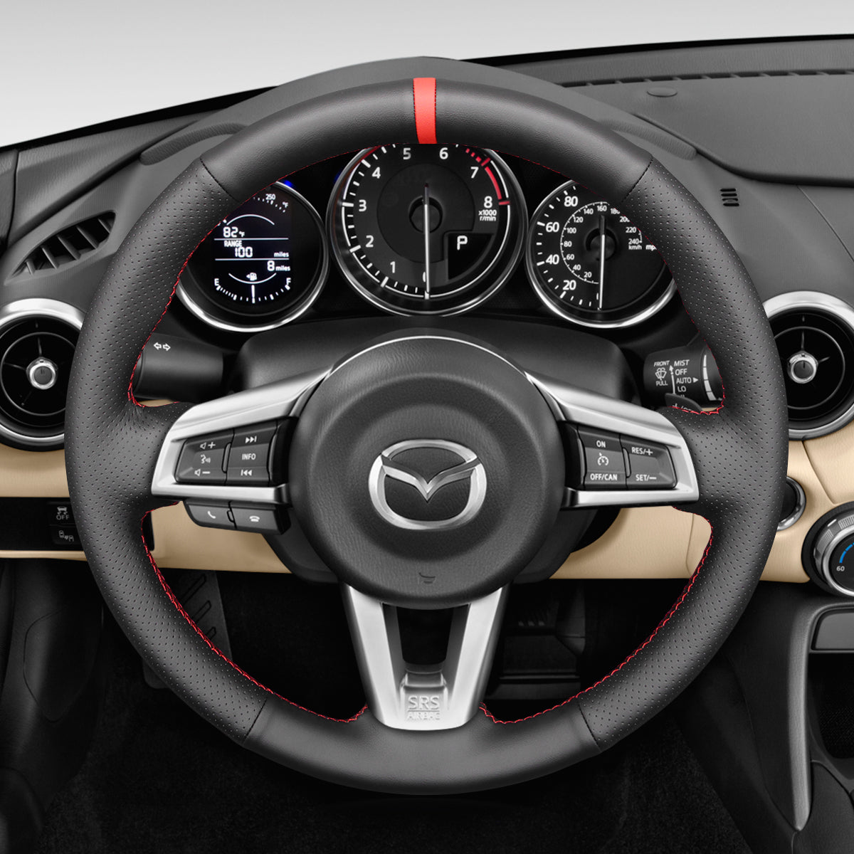 MEWANT Leather Suede Carbon Fiber Car Steering Wheel Cover for Mazda MX-5 2016-2019