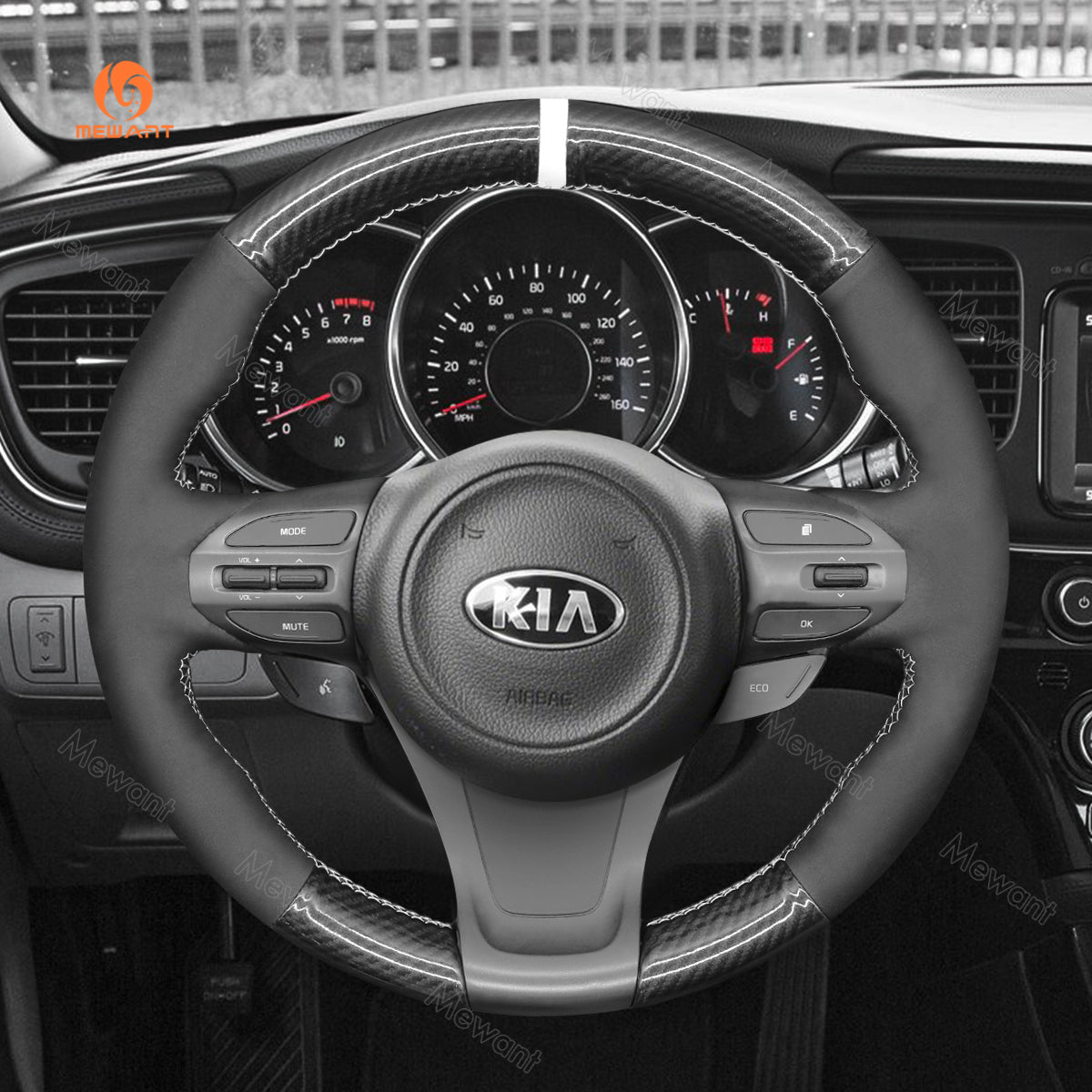 MEWANT Hand Stitch Carbon Fiber Suede Car Steering Wheel Cover for Kia K5 Optima 2014-2015