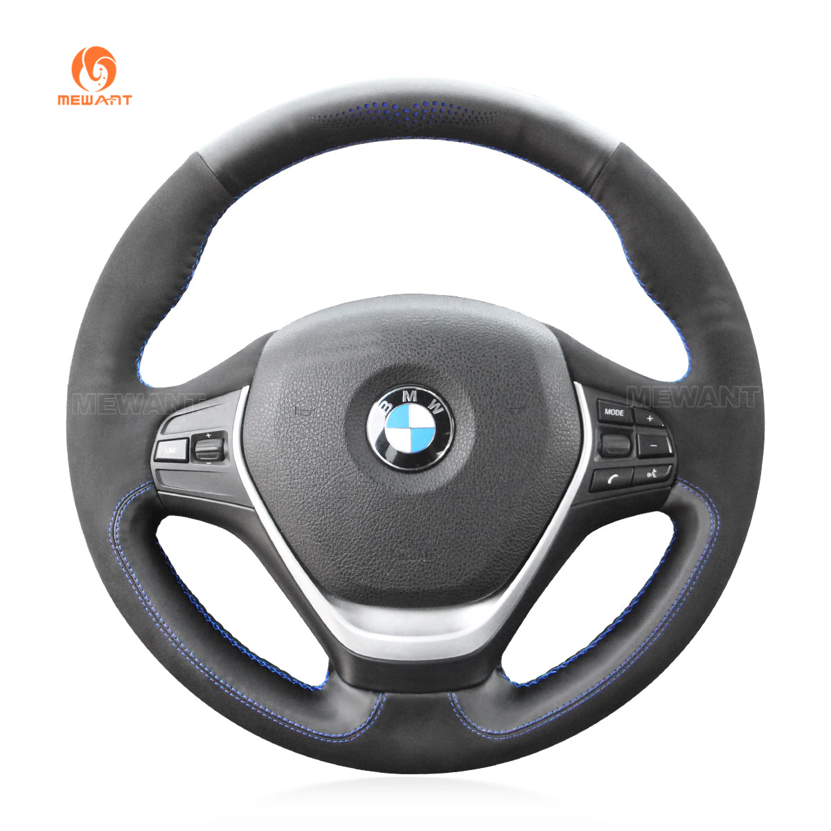 MEWANT Hand Stitch Black Leather Suede Car Steering Wheel Cover for BMW F30 F31 F34 F20 F21 F22 F23 F32 F33 F34 F36