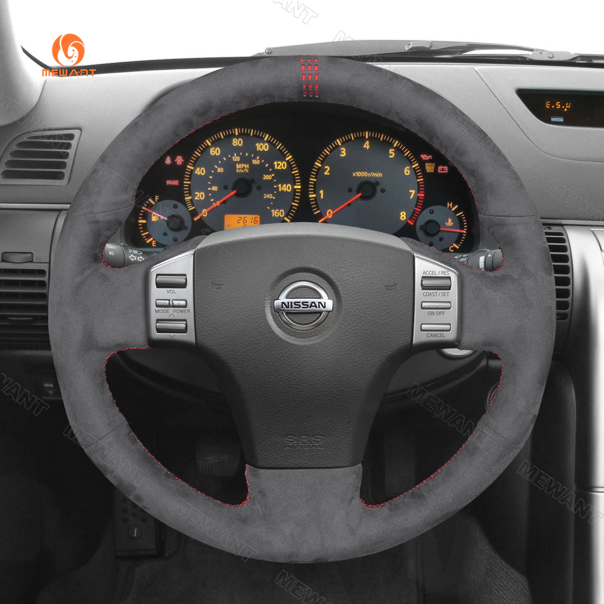 MEWANT Carbon Fiber Suede Car Steering Wheel Cover for Infiniti G35 2003-2006 / for Nissan Skyline V35 2003-2006