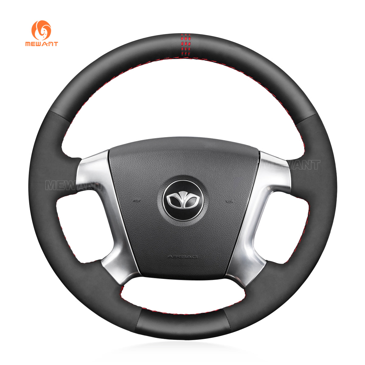 MEWANT Hand Stitch Black Leather Suede Car Steering Wheel Cover for Chevrolet Epica 2006-2011 / Holden Epica 2006-2010