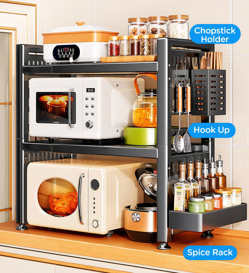 Joybos?3-Tier Expandable Microwave Shelf for Kitchen Counter