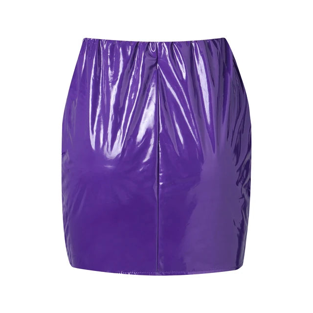 New Women Sexy Bright Leather Bodycon High Waist Slim Pencil Mini Skirt Evening Party Skirts Clubwear