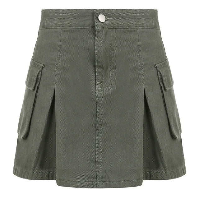 Women Y2k Solid Denim Mini Skirt Street Style Vintage Fashion Cargo Jeans Skirts A-line Female High Waist Summer Slim Streetwear