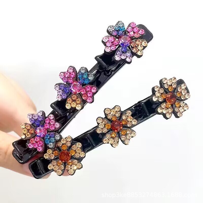 Pretty Braided Hair Clips -Sparkling Crystal Flowers