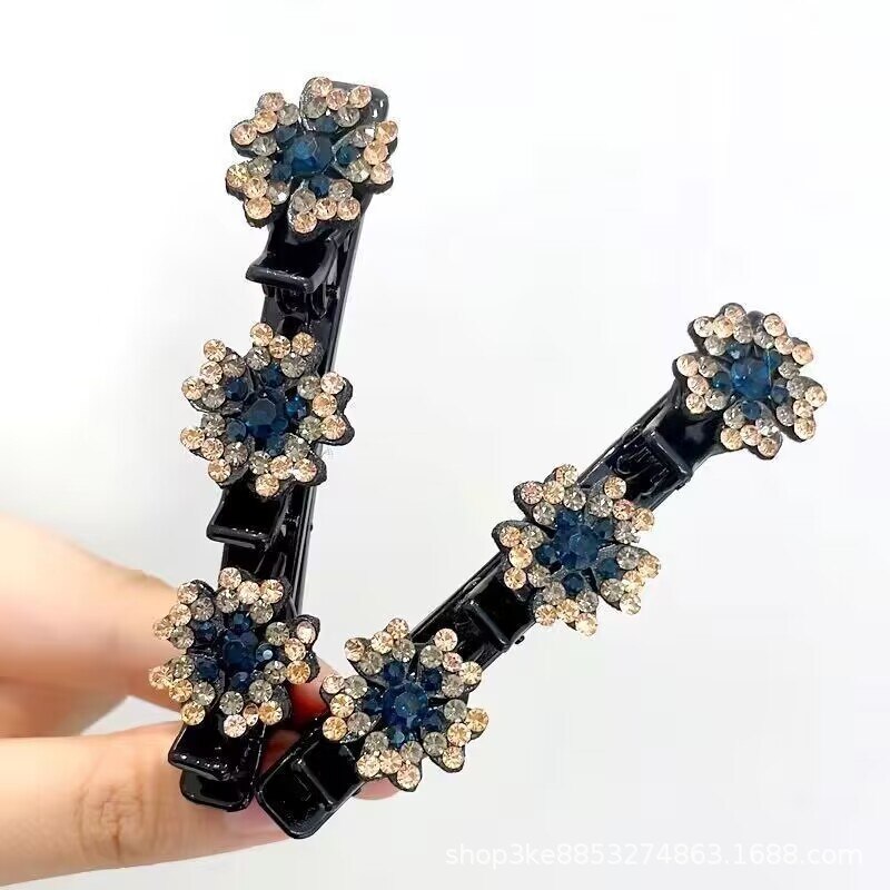 Pretty Braided Hair Clips -Sparkling Crystal Flowers