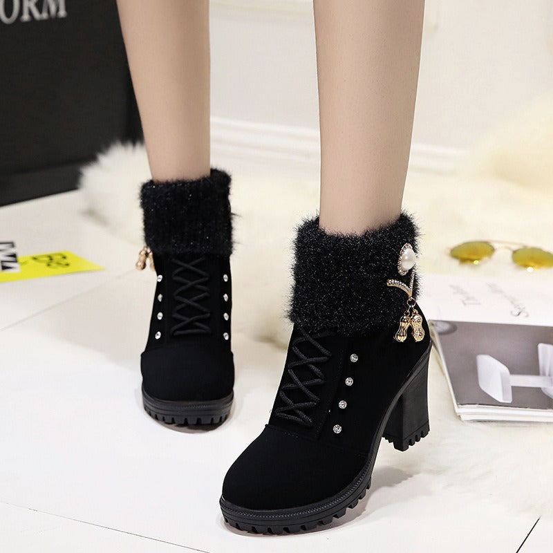 High Heel Winter Shoes Boots - Fashion High Heel Boots Plush Warm Fur Shoes Ladies Brand Ankle Boots