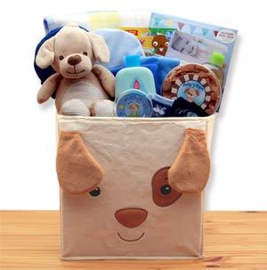 Puppy Love New Baby Gift Basket - Blue